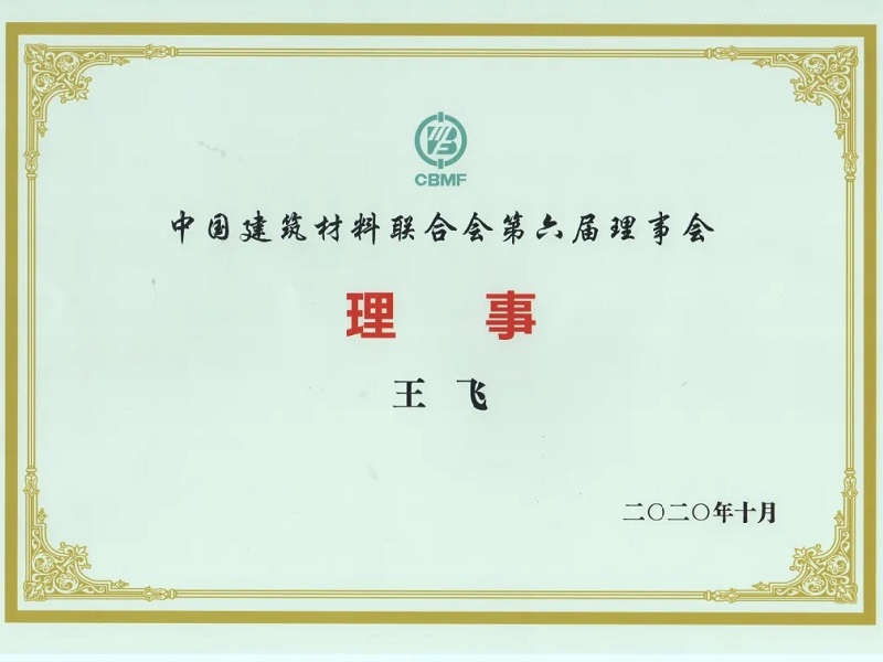 中國建筑材料聯(lián)合會授予公司董事長王飛